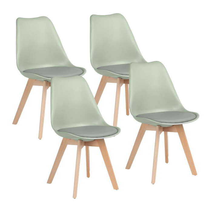 Set 4 sedie stile nordico gambe legno verde chiaro - Candice