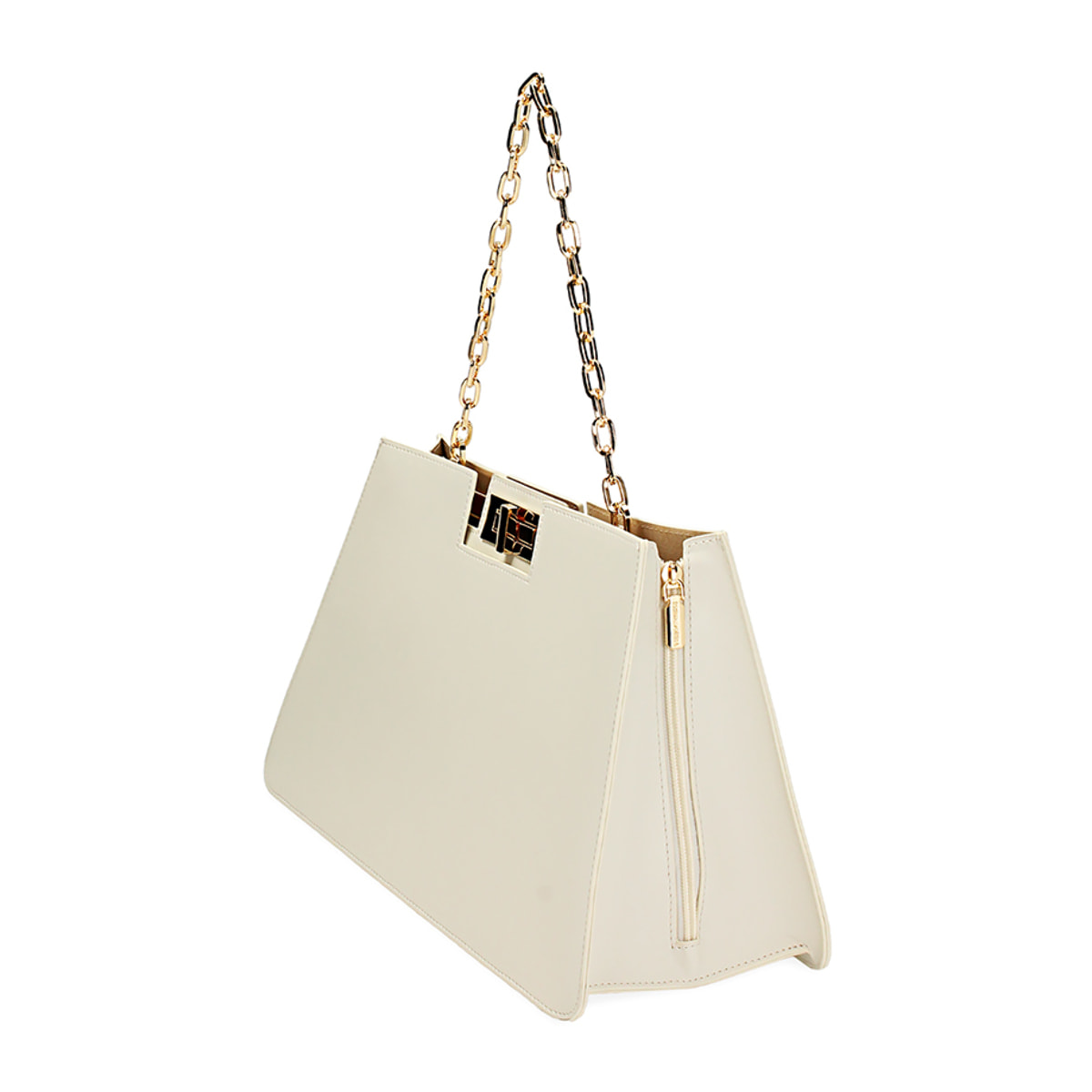 Bolso de mano color crema con cadenita
