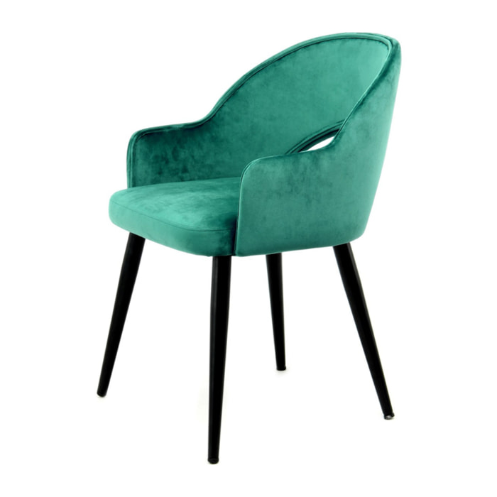 Set di 2 sedie Joris in velluto verde con schienale aperto