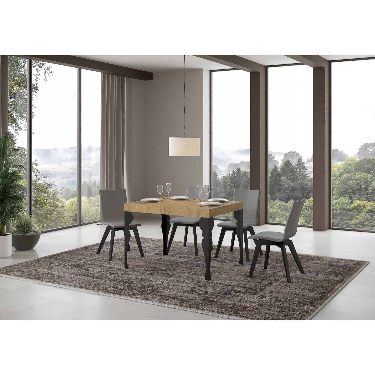 Table extensible 80x120/204 cm Paxon Chêne Nature cadre Anthracite