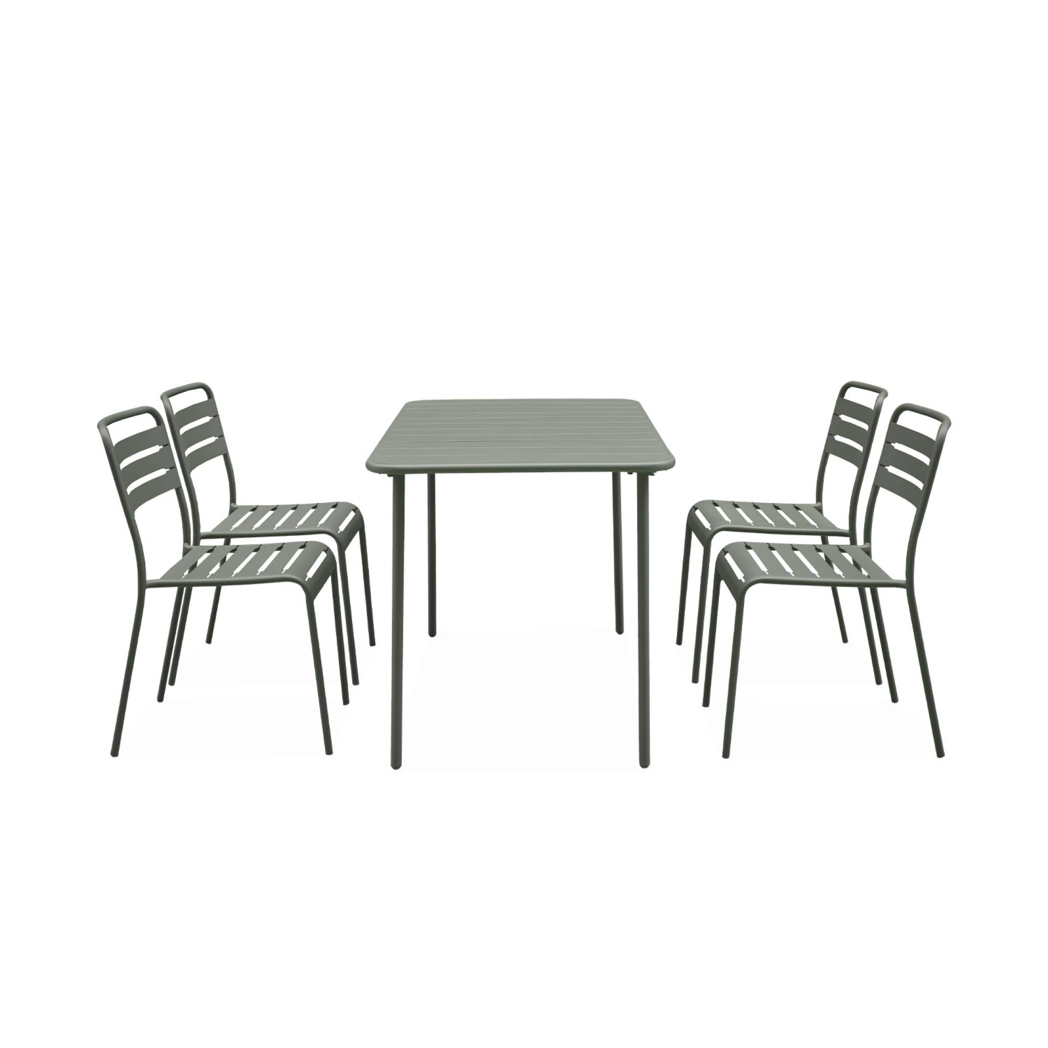 Table de jardin et 4 chaises kaki en acier. Amelia. 120x70xH72.5cm (12.2kg)