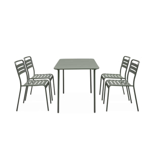 Table de jardin et 4 chaises kaki en acier. Amelia. 120x70xH72.5cm (12.2kg)