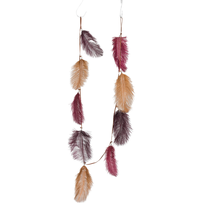 J-Line guirlande - plume - rose/bordeaux/ocre