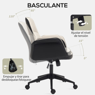 Silla de Oficina Giratoria Silla de Escritorio Altura Ajustable con Función de Basculante y Reposabrazos Silla de Estudio Carga 120 kg Beige y Negro