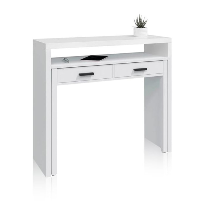 Mesa de escritorio extensible Zira Blanco Artik (Blanco Mate) - Negro