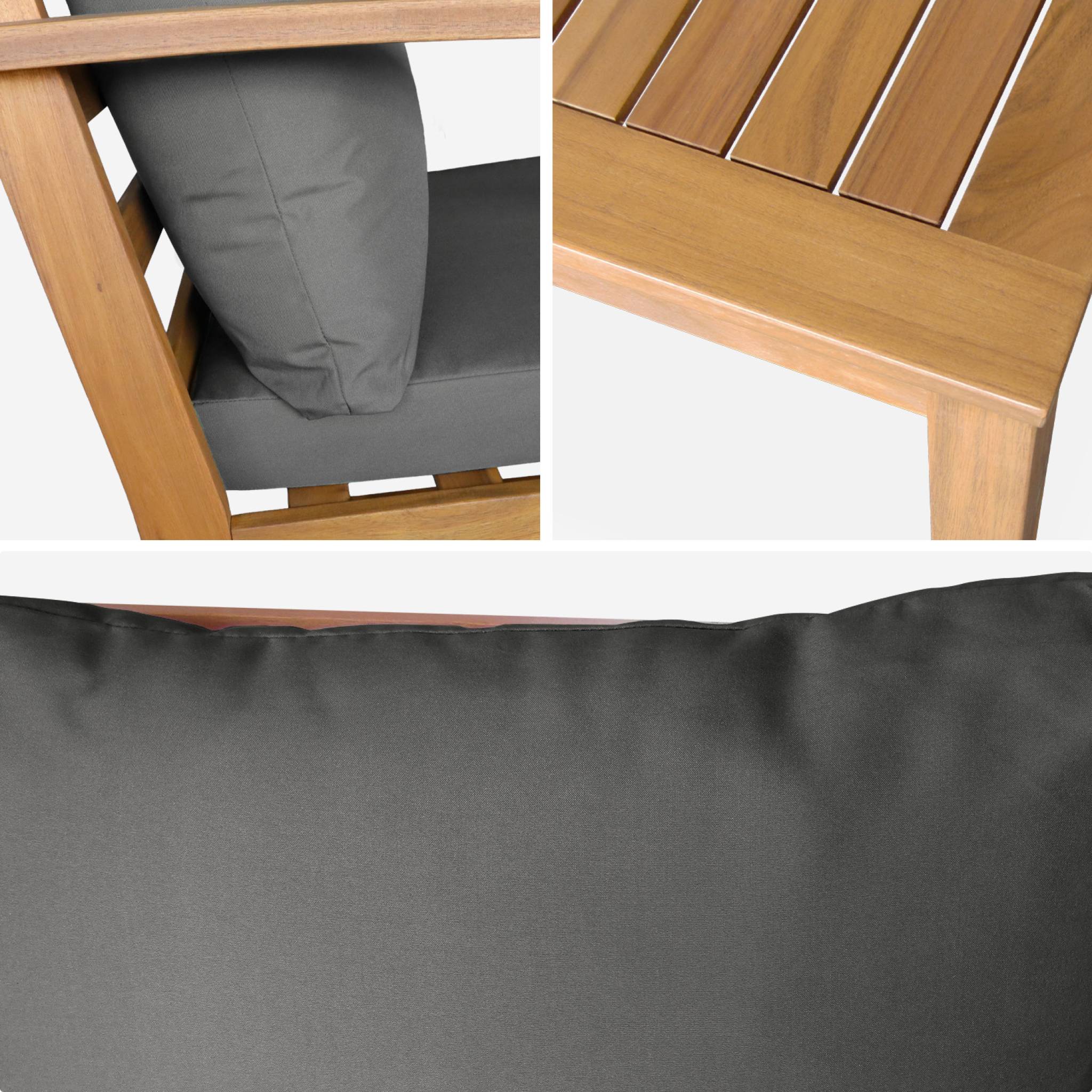 Salon de jardin USHUAIA 5 places gris en bois d'acacia. un canapé. une table. deux fauteuils