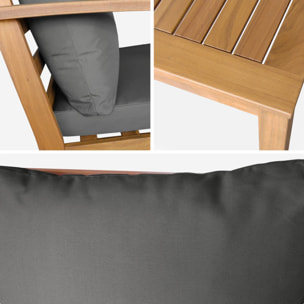 Salon de jardin USHUAIA 5 places gris en bois d'acacia. un canapé. une table. deux fauteuils