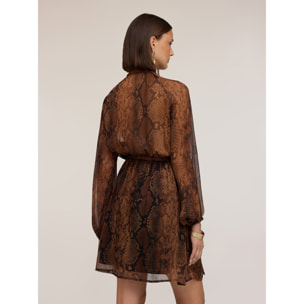 Motivi - Vestido corto drapeado con estampado de pitón - Marrón