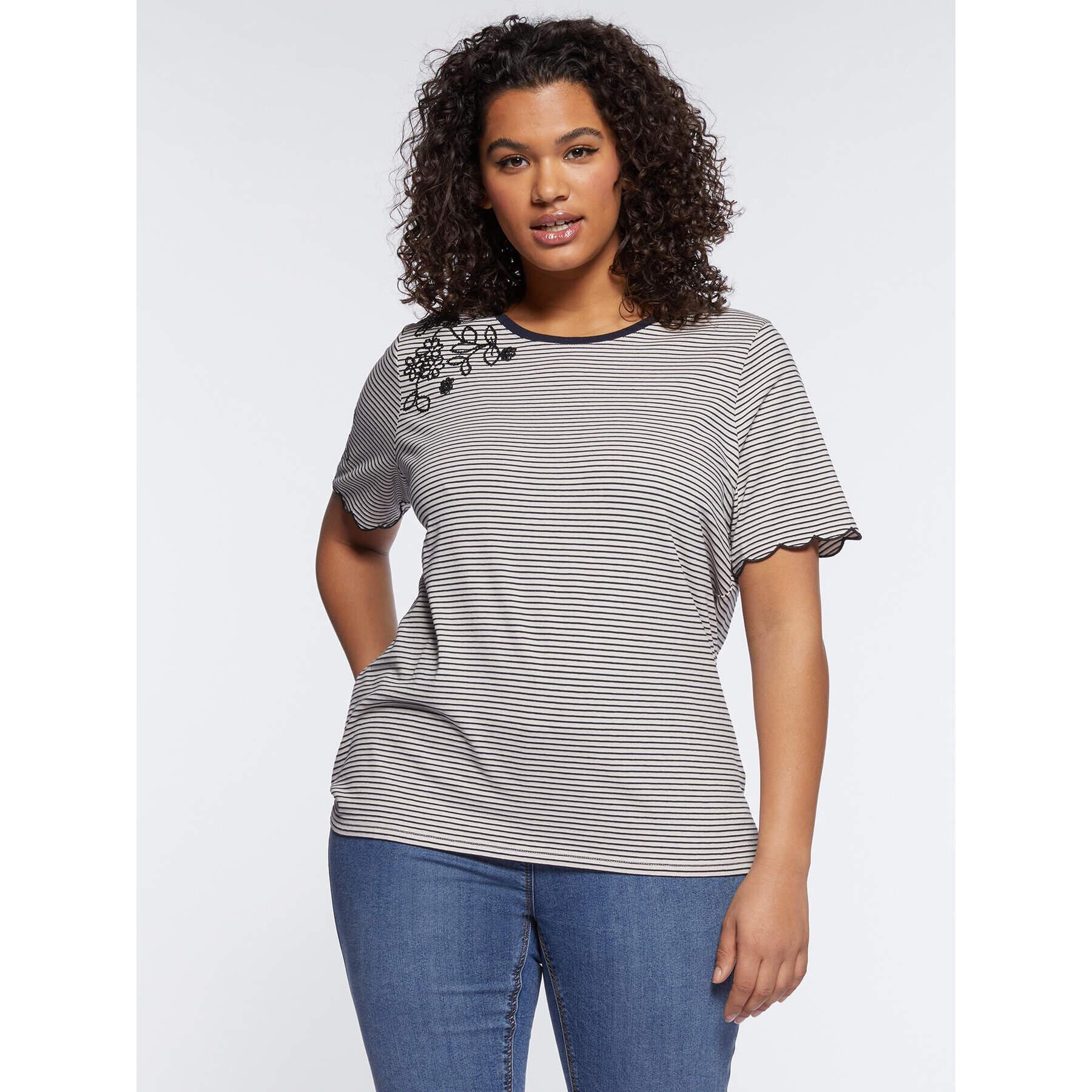 Fiorella Rubino - T-shirt a righe con ricami floreali - Blu