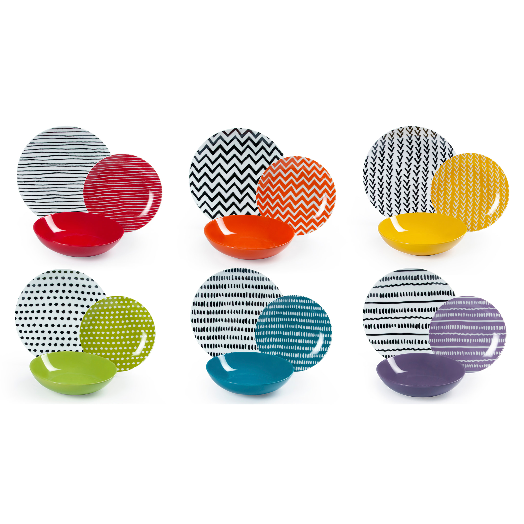 Servizio piatti 18 pezzi Excelsa – Crazy Line, Porcellana Multicolore