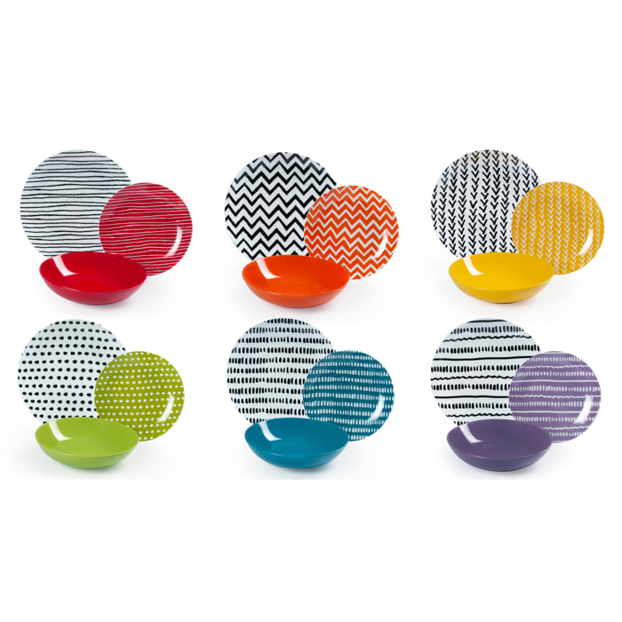 Servizio piatti 18 pezzi Excelsa – Crazy Line, Porcellana Multicolore