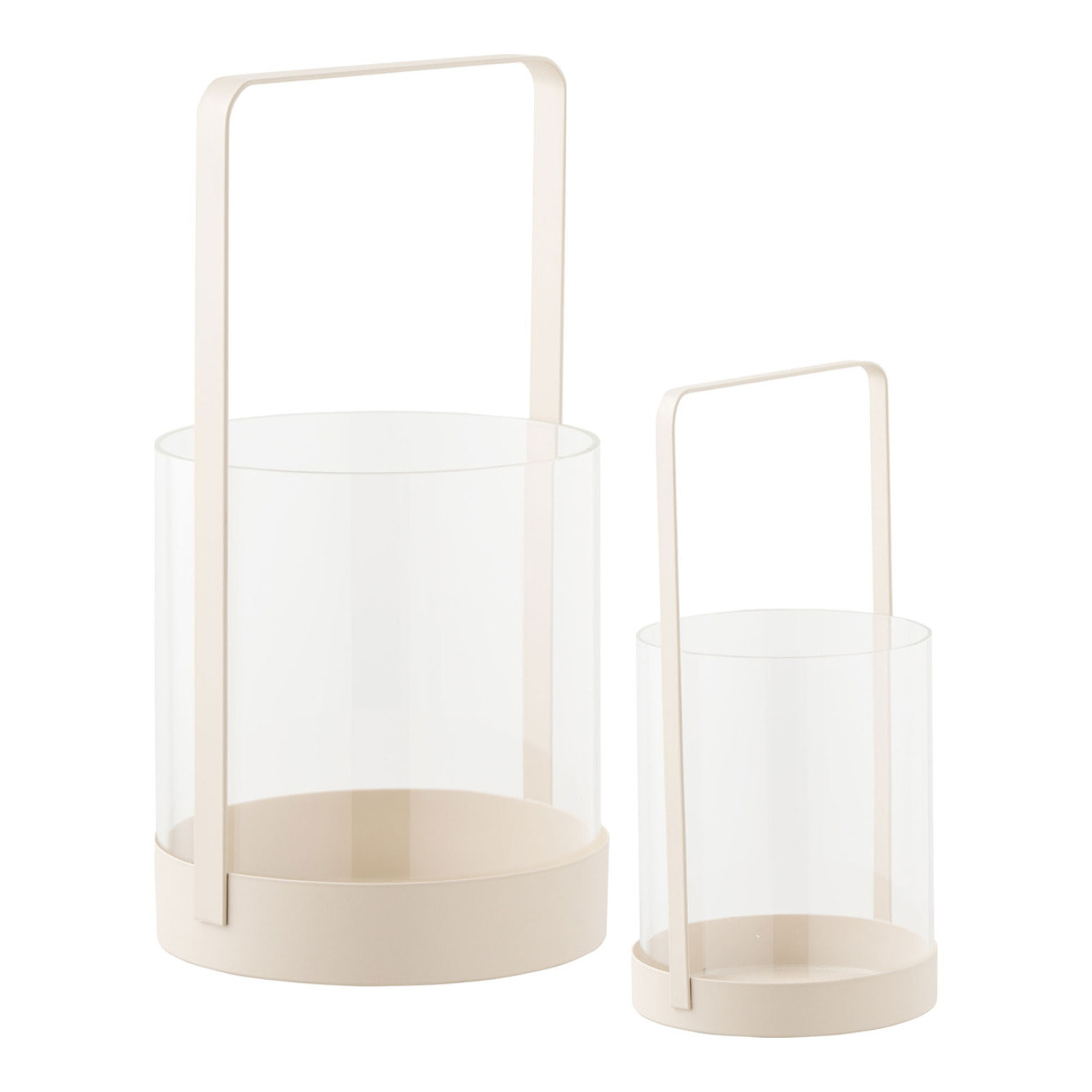 Set 2 portacandele hurricane in vetro e metallo beige - misure ø12/18 cm