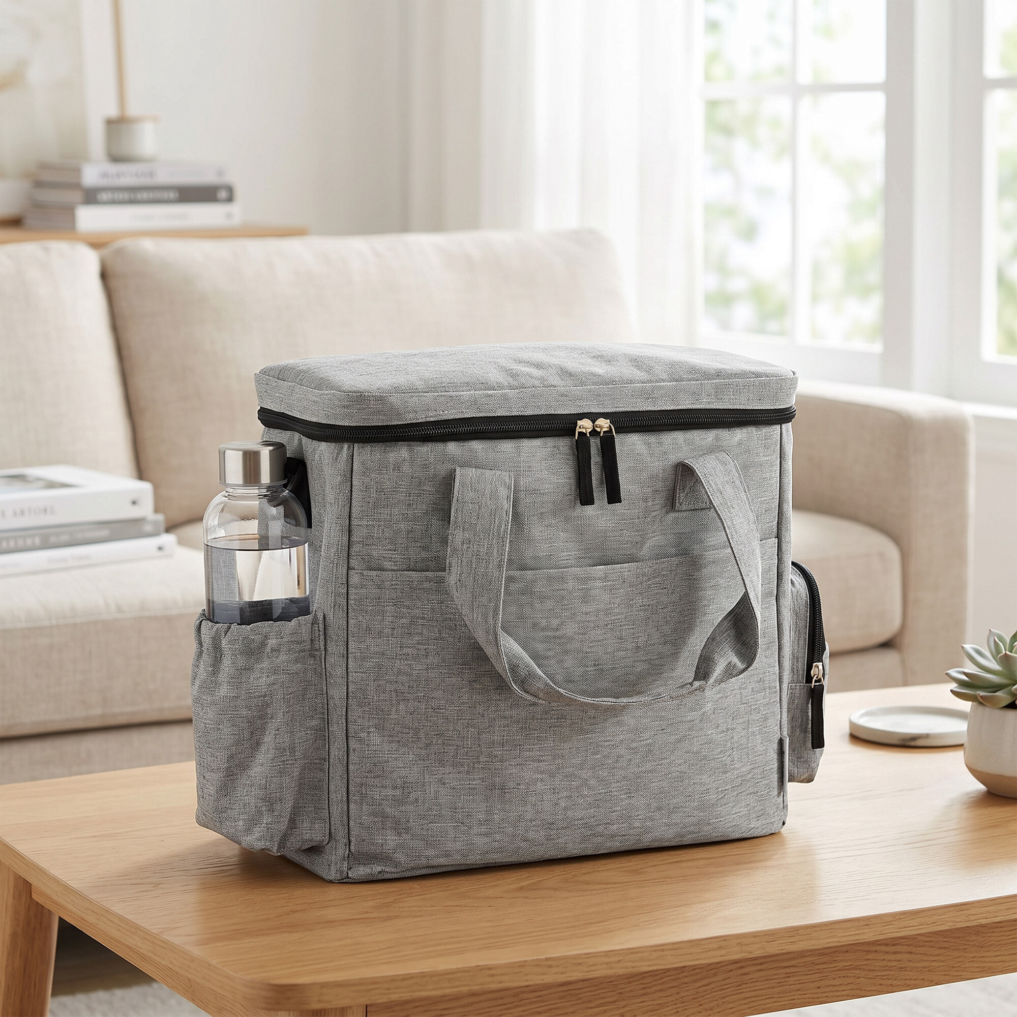 Bolso de Viaje para Perros, Bolsa de Premios con 2 Contenedores de Pienso y Cuenco Plegable de Silicona, Bolsillos, Divisor Ajustable, para Gatos y Cachorros, Portátil y Duradero, Gris Claro
