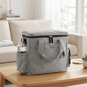 Bolso de Viaje para Perros, Bolsa de Premios con 2 Contenedores de Pienso y Cuenco Plegable de Silicona, Bolsillos, Divisor Ajustable, para Gatos y Cachorros, Portátil y Duradero, Gris Claro