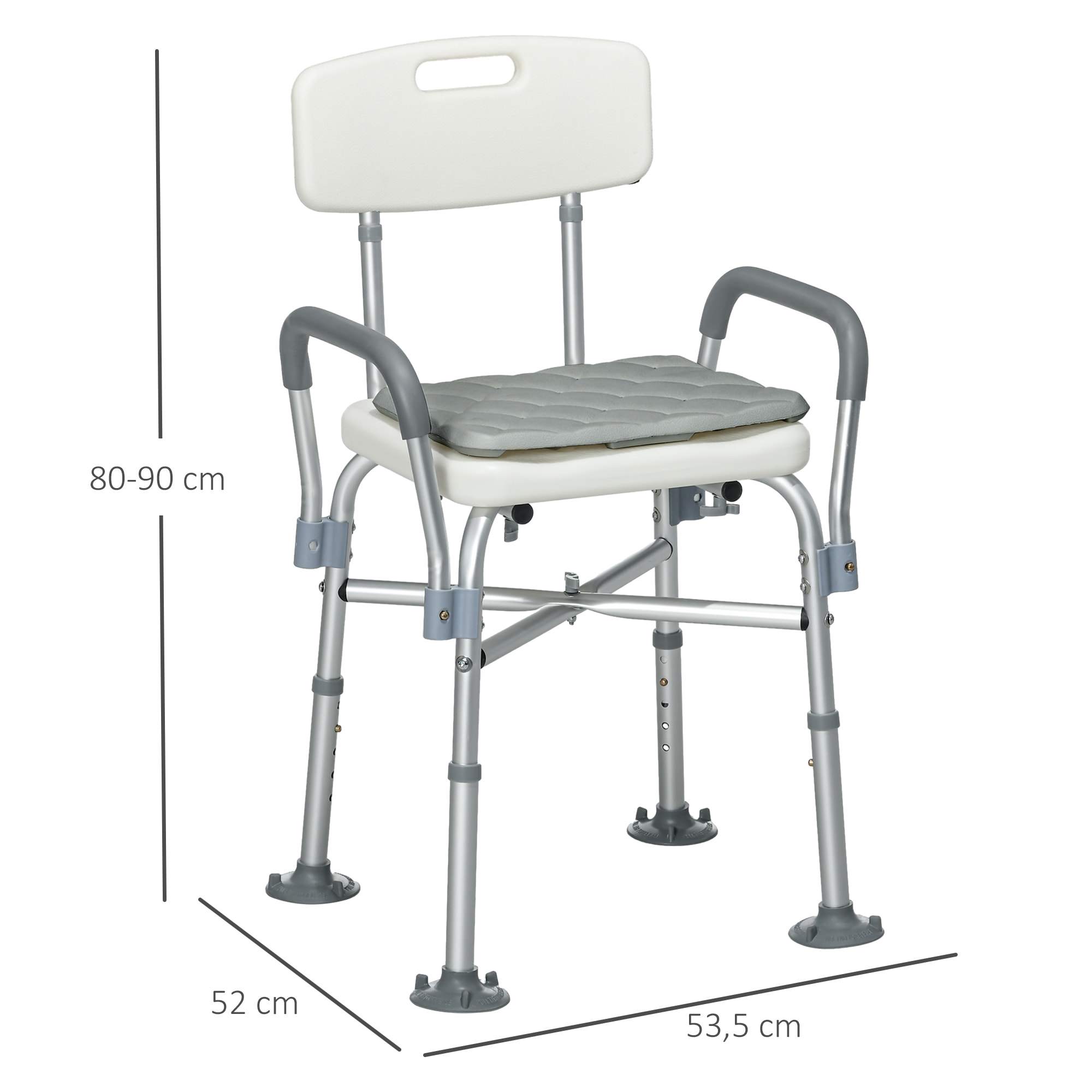 Silla Ducha Personas Mayores con Respaldo, Silla de Ducha Antideslizante con Reposabrazos, Altura Ajustable, Cojín Acolchado Extraíble, Carga 136 kg, para Ancianos y Discapacitados