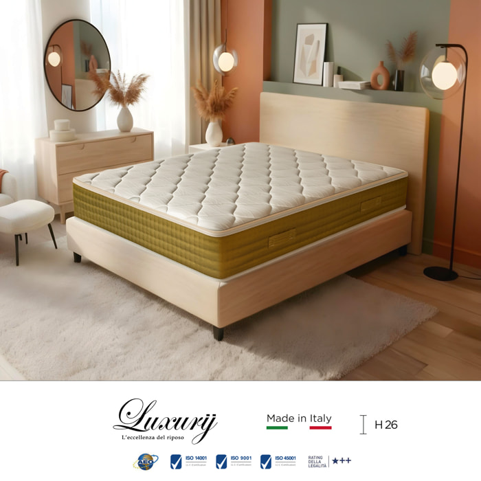 "Venezia" H26 cm 80x190 guanciale Memeory OMAGGIO a molle insacchettate indipendenti , 7 zone a portanza differenziata arrotolato