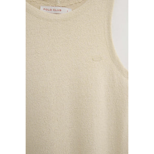 Vestido color crema de punto rustico con logo Polo Club