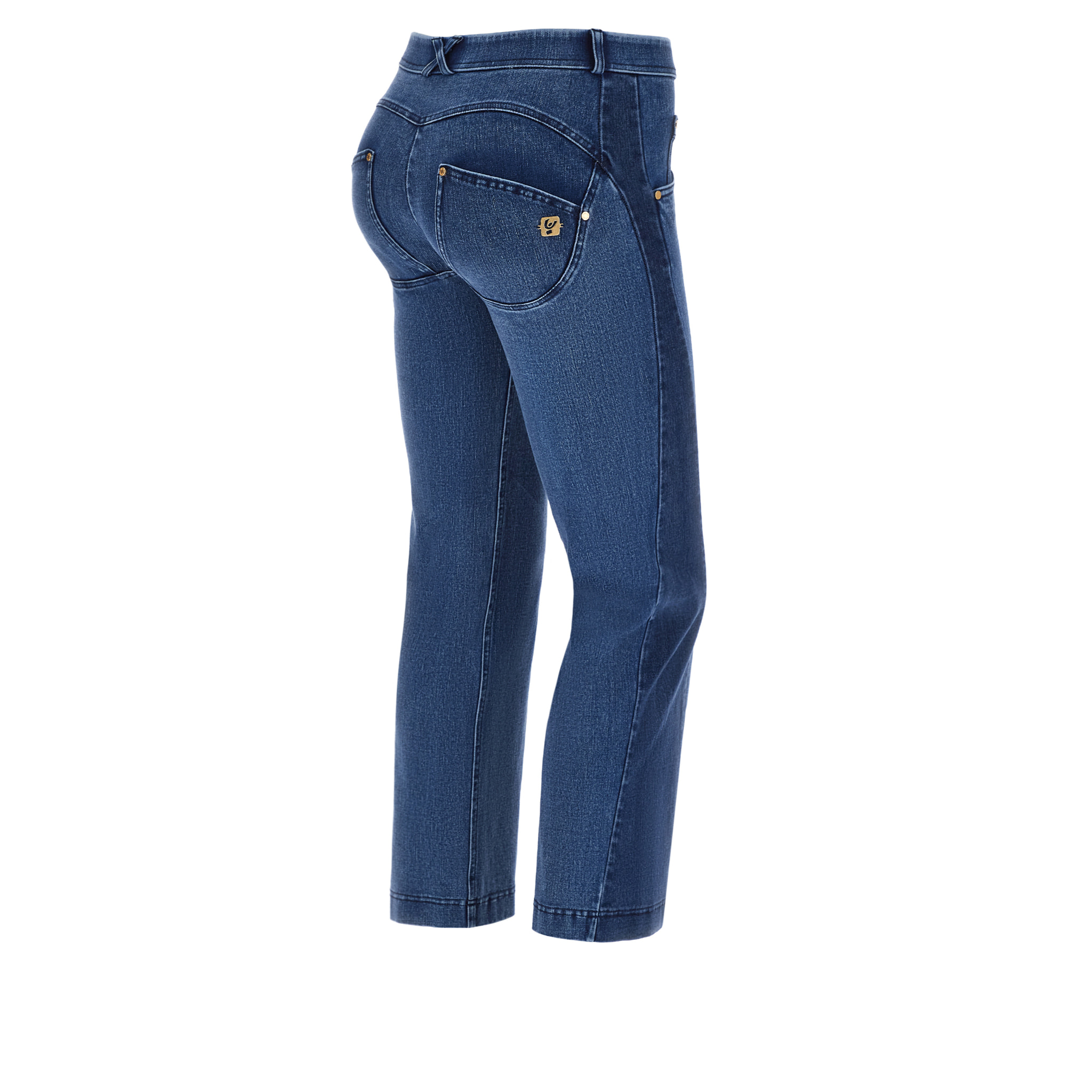 Jeans push up WR.UP® cropped inserto laterale in denim scuro