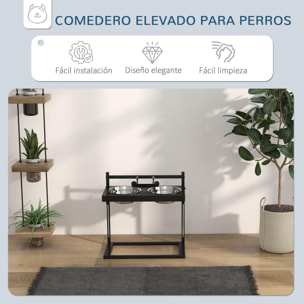 Comedero Elevado para Perros Cuenco para Perros con 2 Tazones de Acero Inoxidable Altura Ajustable y 1 Placa de Metal en Forma de Hueso 40,5x22x39 cm Negro