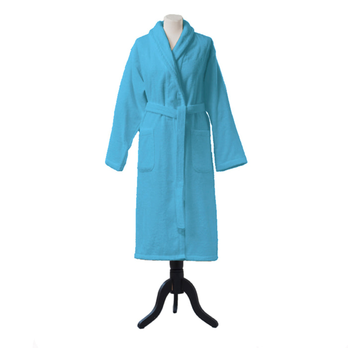 Peignoir de bain uni en coton, AQUA, Bleu Turquoise