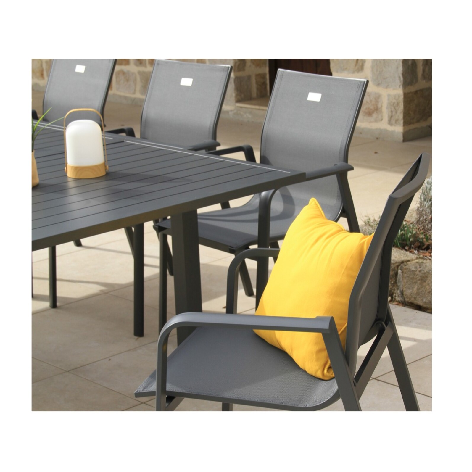 GUETHARY - Ensemble table et chaises de jardin  - Gris Anthracite