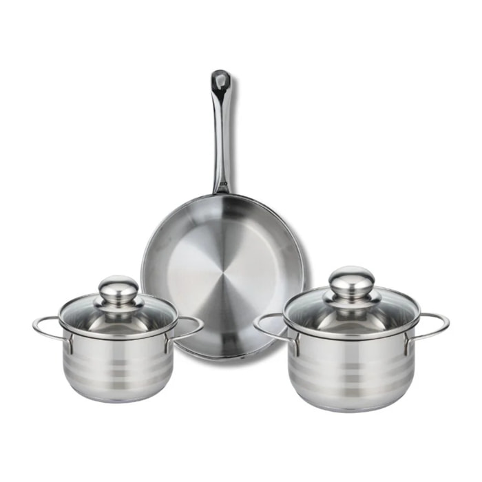 Ensemble de 1 Poêle de cuisson 24 cm et 2 faitouts 14 et 16 cm Elo Profi Brillant