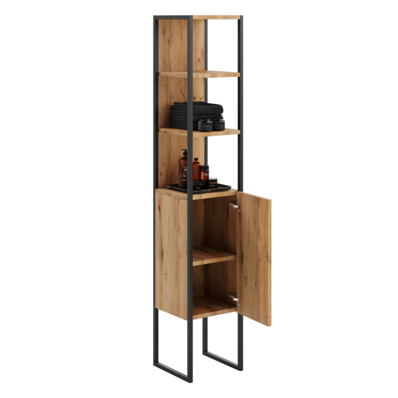 Colonna bagno Aura in stile industriale legno di quercia e metallo