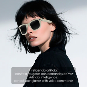 Gafas inteligentes E3. Con cámara de 8MPX, vídeos en 1080p, traductor AI en tiempo real y control de música/llamadas. Con lentes oscuras y transparentes.