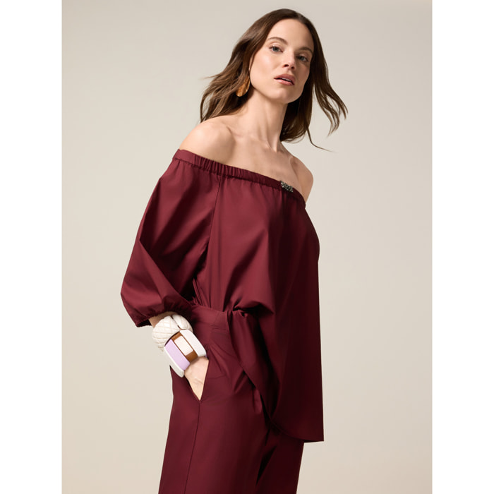 Oltre - Blusa off shoulders in cotone - Bordeaux