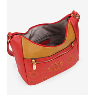 Bolso rojo con bordado y cremallera