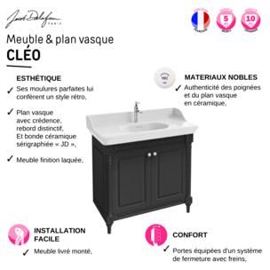 Meuble salle de bain Cléo 1889 plan vasque + colonne + miroir + mitigeur lavabo or