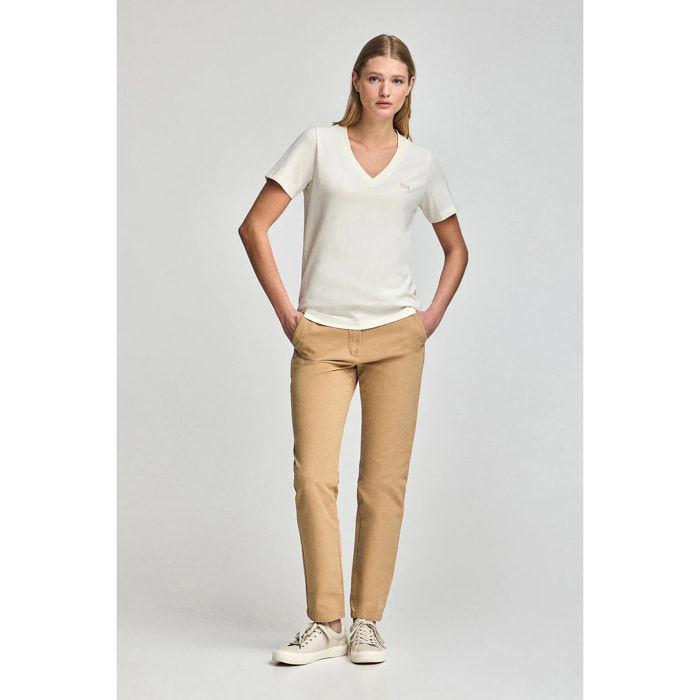 Maglietta Turia ecrù con finitura peach effect e print Polo Club in gomma