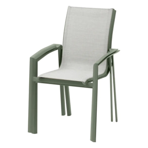 Fauteuil de jardin empilable "Axant" vert olive & vert laurier aluminium et texaline