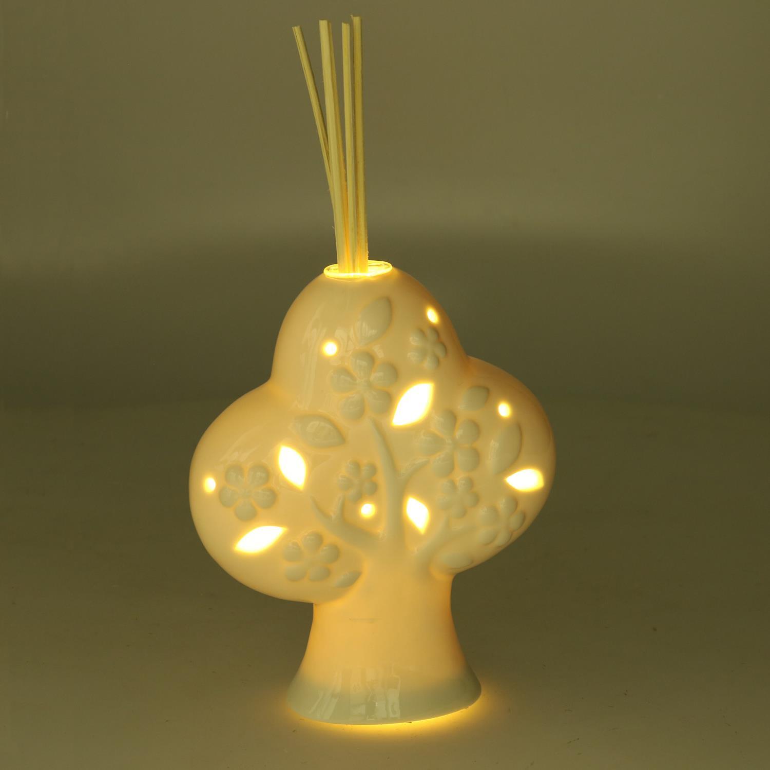 Profumatore ambiente in ceramica ad albero con led bianco cm14x14h16/24