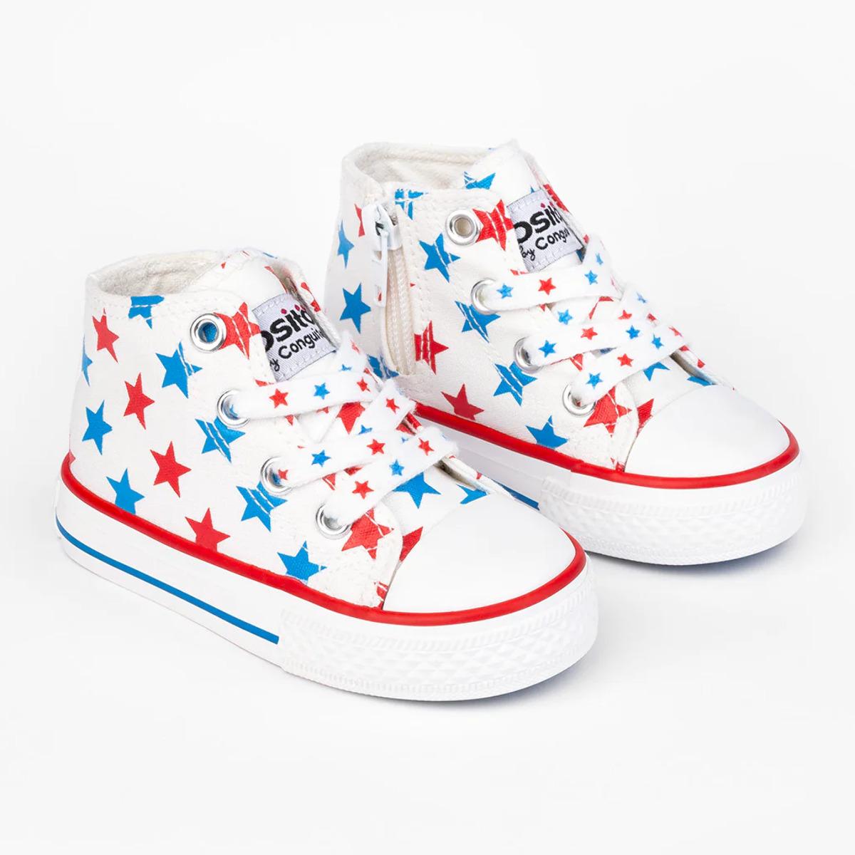 Zapatillas Altas Bebé Lona Con Estrellas