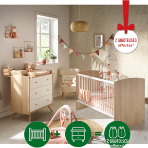 Chambre bébé évolutive Access, Lit 140x70 et Commode à langer - Chêne doré