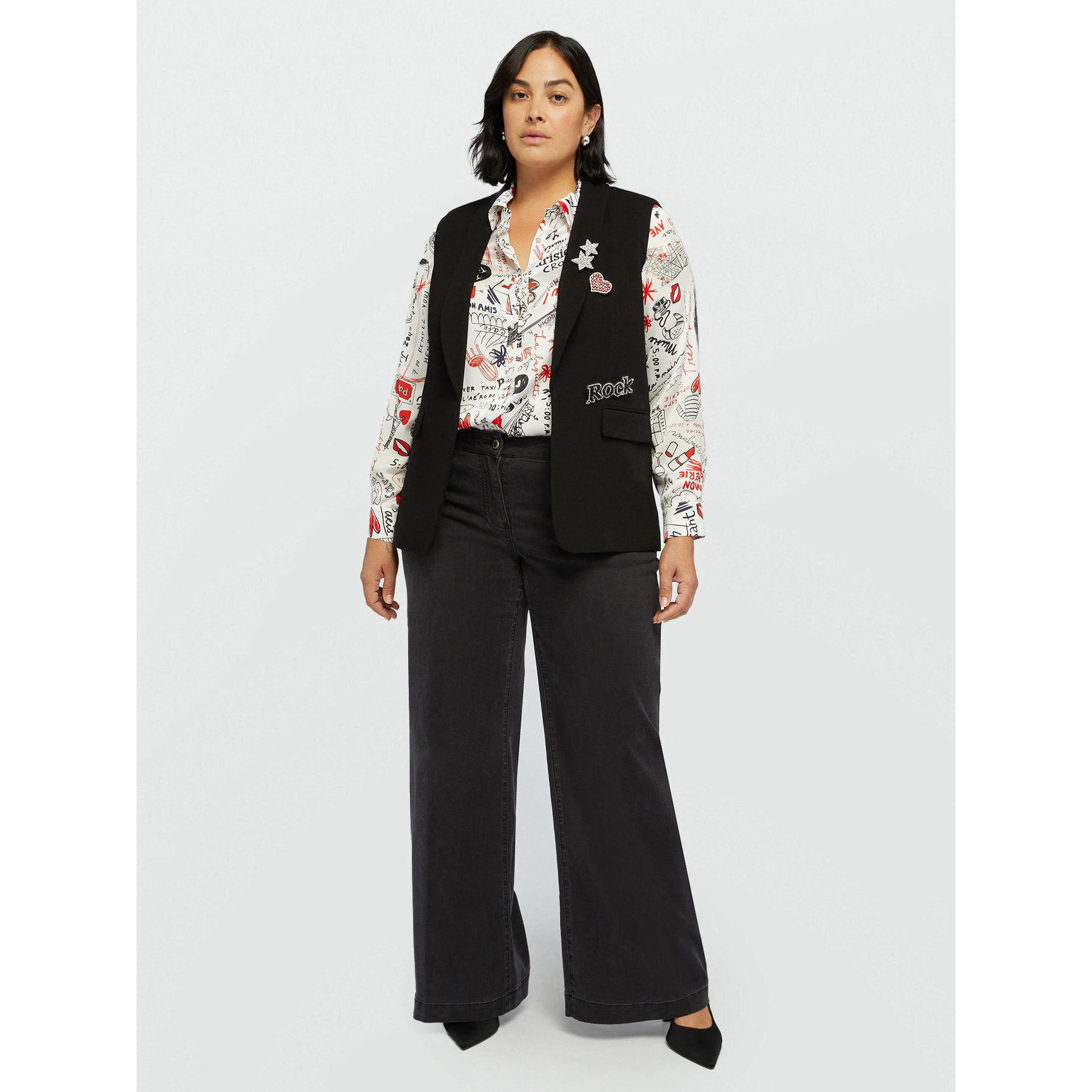 Fiorella Rubino - Vaqueros wide leg - Negro