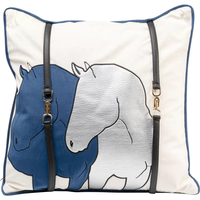 Coussin duo chevaux bleu Kare Design