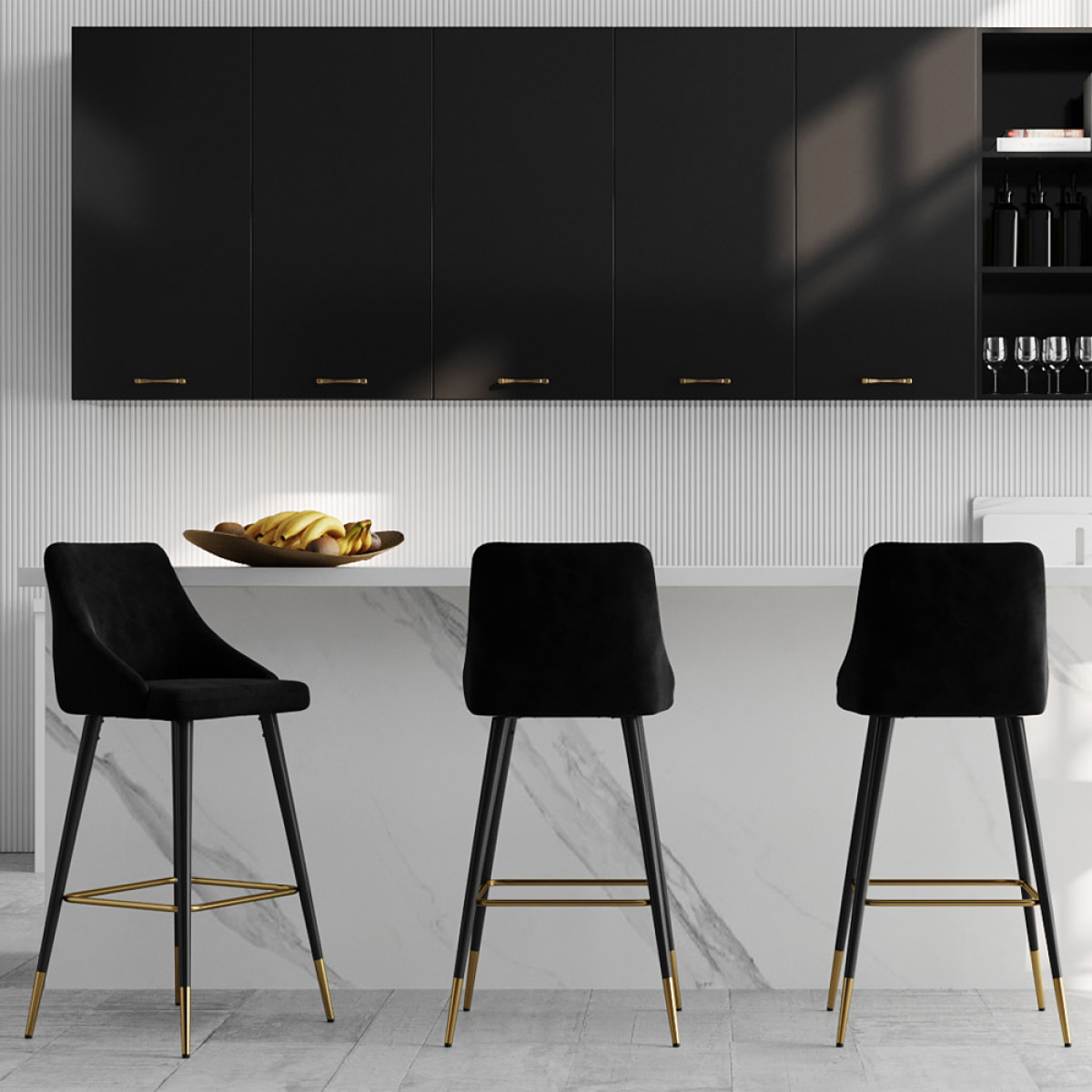 Lot de 2 chaises de bar 77.5 cm en velours noir - Aristote