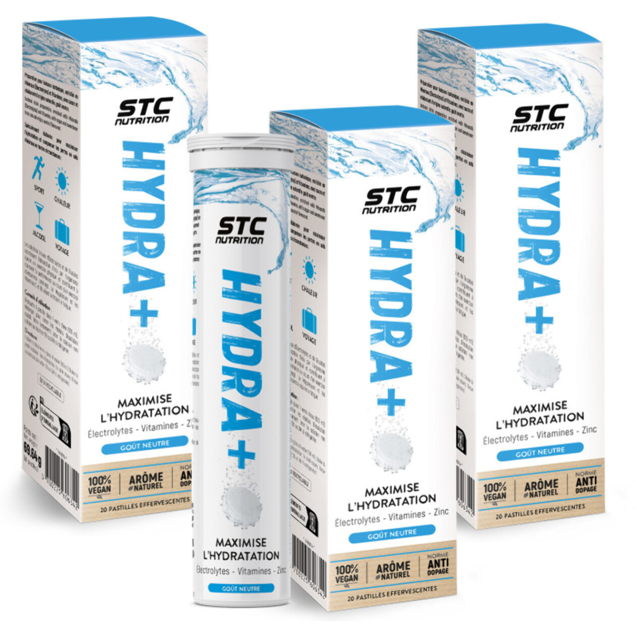 STC NUTRITION - Hydra+ - Préparation pour boisson isotonique à base d'Électrolytes, Vitamines, sucre et édulcorant naturels - Optimise l'hydratation - Neutre - Lot de 3
