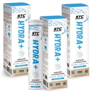 STC NUTRITION - Hydra+ - Préparation pour boisson isotonique à base d'Électrolytes, Vitamines, sucre et édulcorant naturels - Optimise l'hydratation - Neutre - Lot de 3