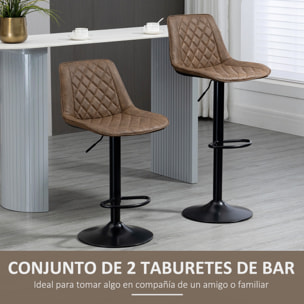 HOMCOM Juego de 2 Taburetes Altos de Cocina Tapizado en PU Taburetes de Bar con Altura Ajustable Asiento Giratorio y Reposapiés Carga 120 kg 46,5x51x86-106 cm Marrón