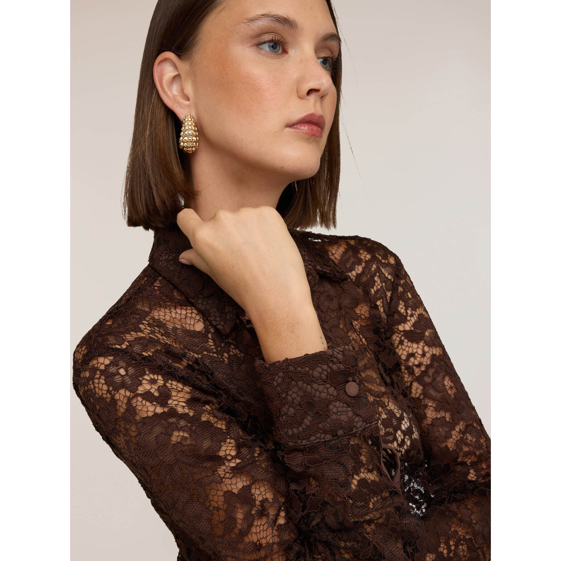 Motivi - Camicia in pizzo floreale - Marrone
