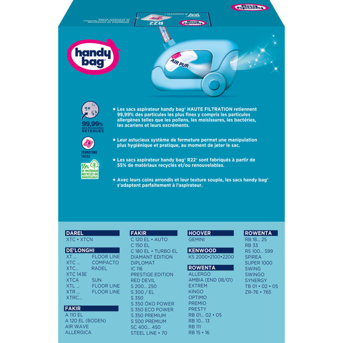 3x4 Sacs Aspirateurs + 1 Filtre Sortie D'Air À Découper - R22 - Rowenta, Delonghi, Firstline
