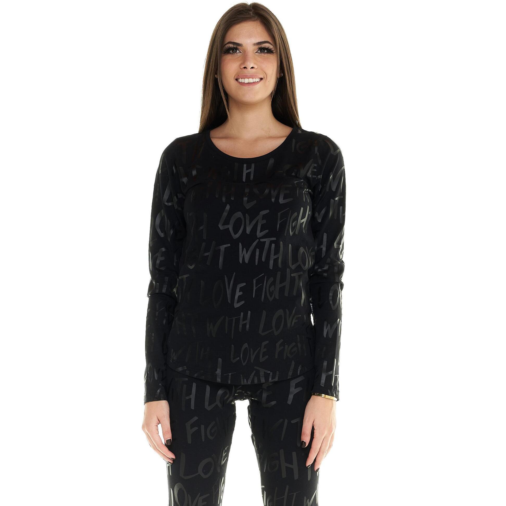 Camiseta Leone para mujer de manga larga con estampado integral en negro.