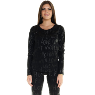 Camiseta Leone para mujer de manga larga con estampado integral en negro.
