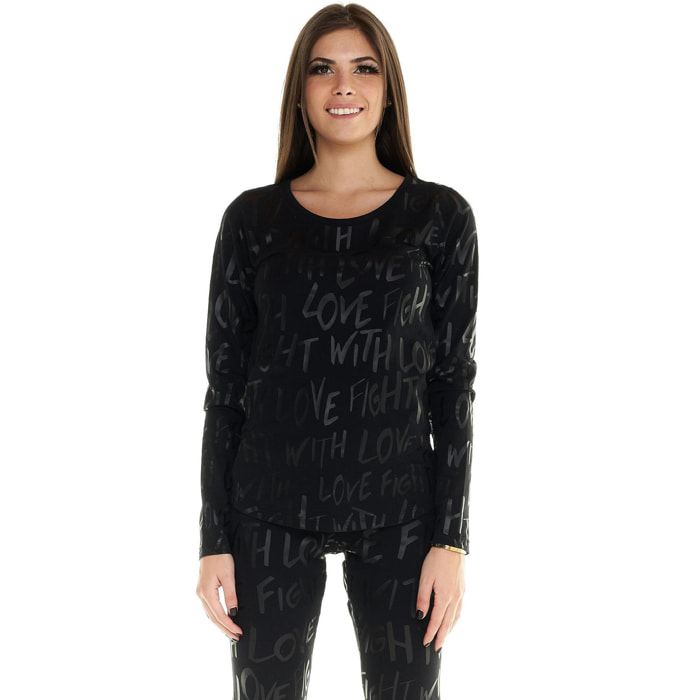 Camiseta Leone para mujer de manga larga con estampado integral en negro.