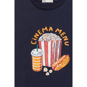 Camiseta para Niño de Algodón con Estampado 'Cinema Menu', Color Azul Marino, Estilo Casual y Divertido | Color: Marino | Street Monkey