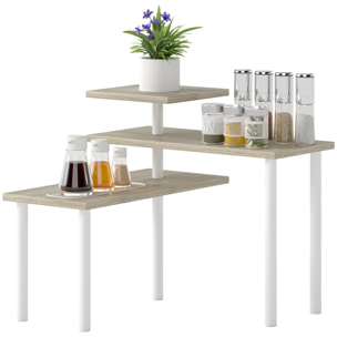 Estantería de Cocina de 3 Niveles Estante de Cocina con 3 Baldas Giratorias Marco de Metal y Diseño Escalonado para Comedor Salón Natural