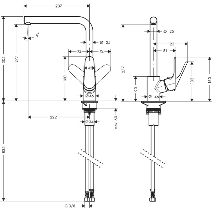 Mitigeur de cuisine 280 1 jet chromé Focus M41